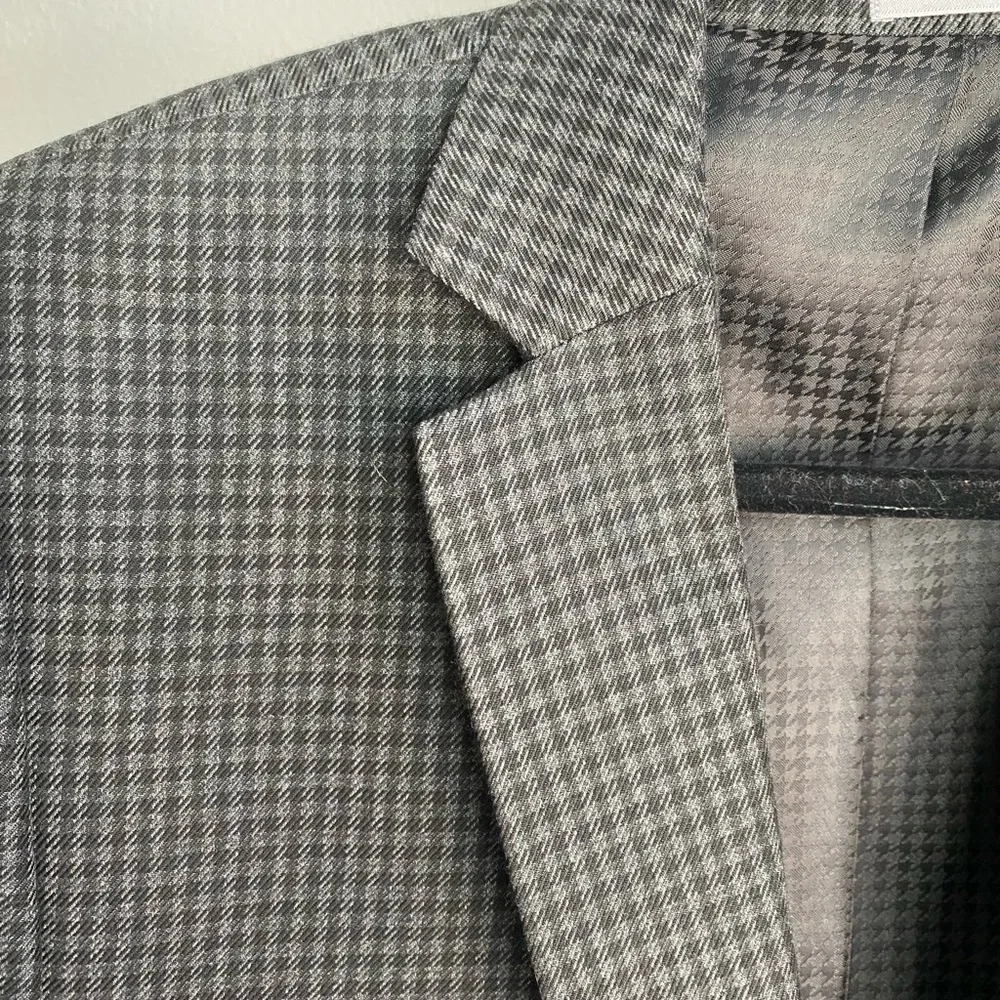 J. Ferrar Slim Fit‎ Men's Black Gray Check 2 Button Blazer Jacket Size 42R